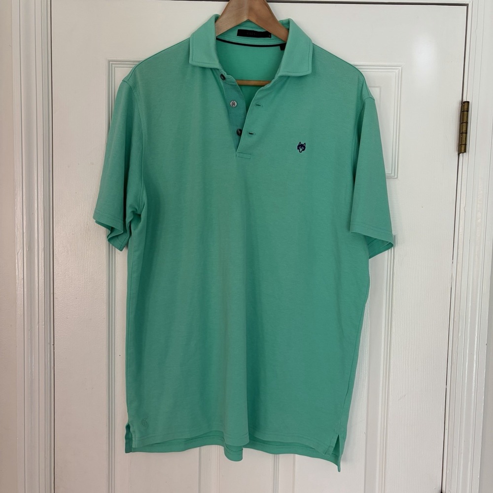 Greyson Polo Shirt Mens Large Golf Performance Stretch Top Green Wolf Logo Brrr